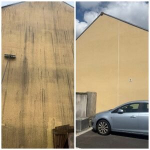 Before and after shots of a render cleaning job in Plymouth