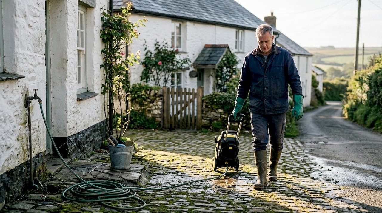 Cornwall cottage with exterior cleaning equipment